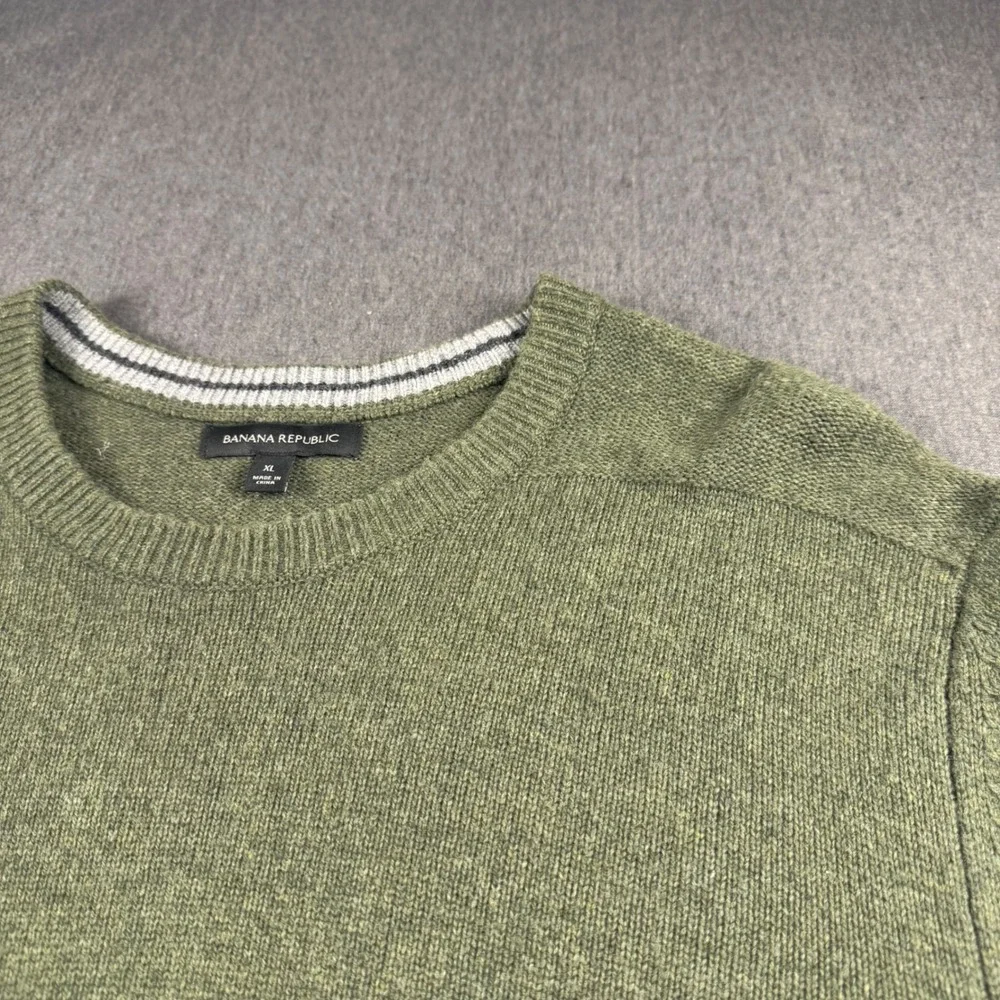 Banana Republic Mens XL‎ Olive Green Merino Wool Cotton Blend Crewneck Sweater